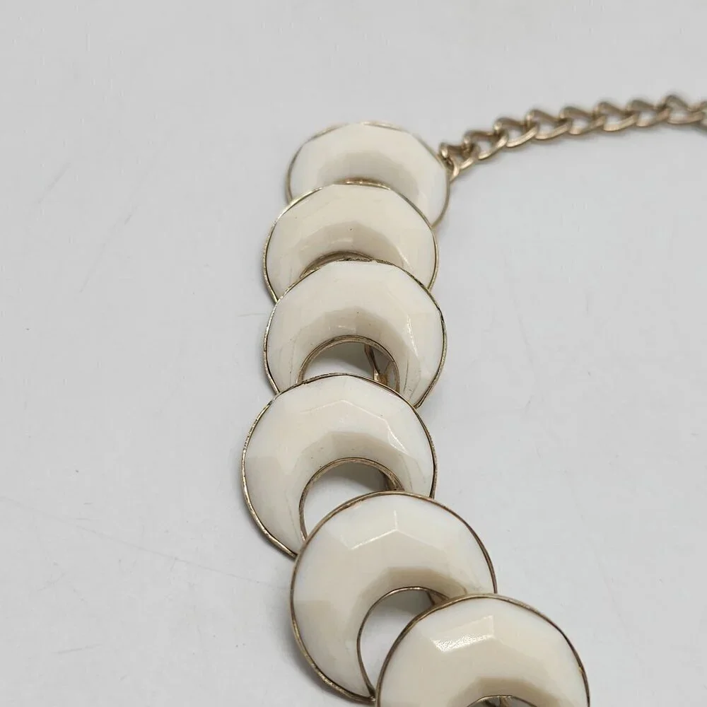 Vintage Gold Tone Chain Necklace With White Lucite Crescent Moon Links